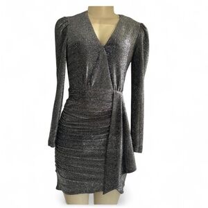 Alex Marie Shimmering Silver Long Sleeve Dress